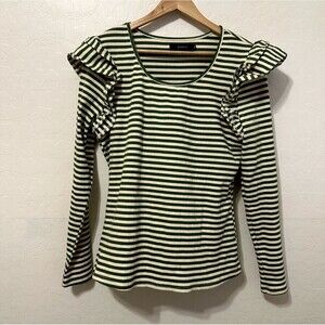 Zesica Womans Striped Ruffled Top Size XL Long Sleeve Holiday Preppy Y2K 70S